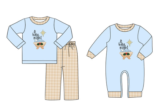 25.7.9 custom each style moq 5eta 4-6week Sibling Sister blue baby boy long sleeve pants sets and rompers match family design