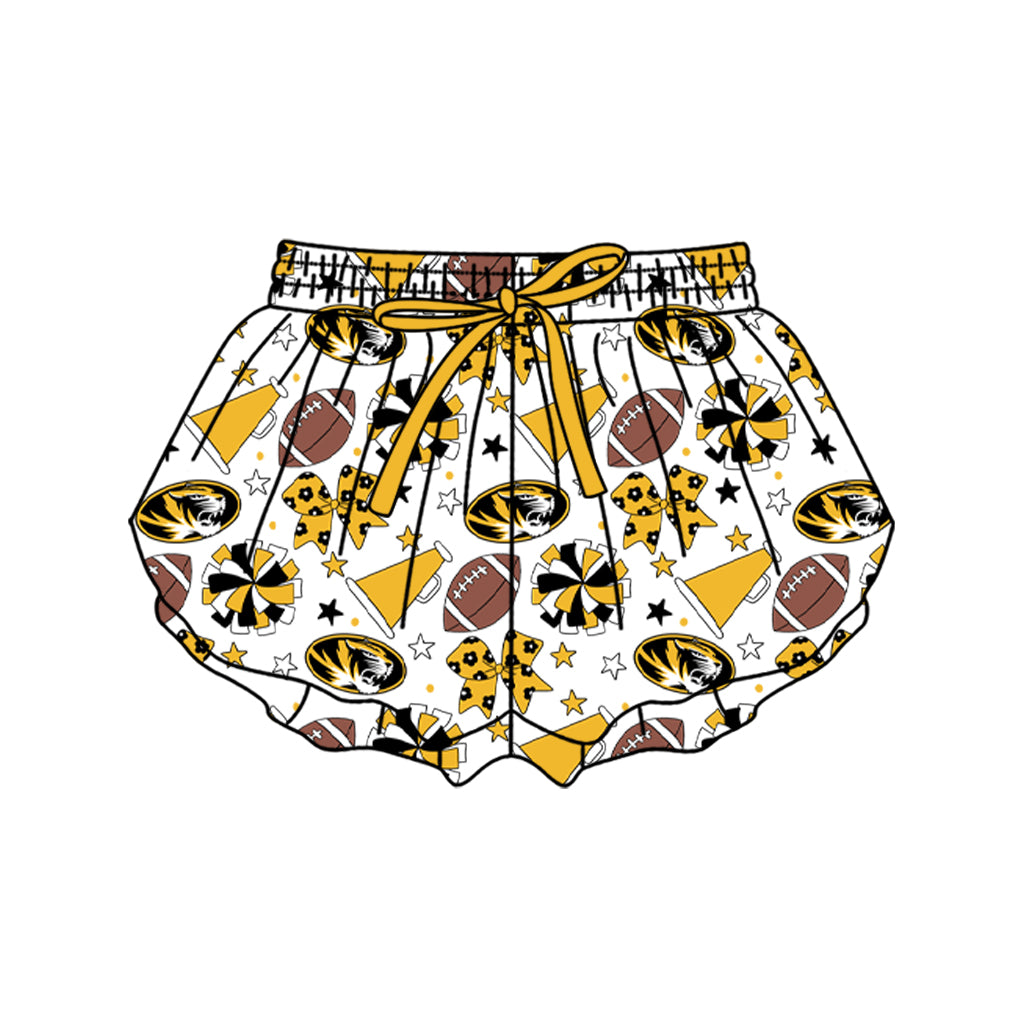 Custom moq 5 mix size milk silk summer teams Baby Girls Yellow Bows Yoga Active Ruffle Shorts Bottom for Kids