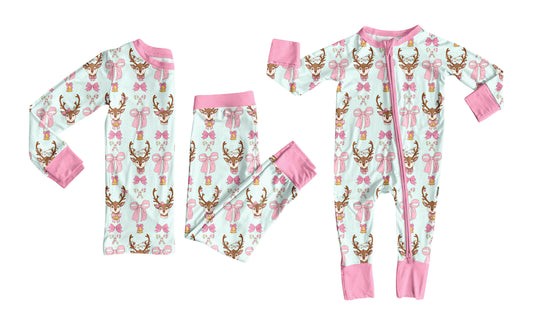 25.6.14 custom each style moq 5eta 4-6week Sibling Sisters Christmas bow pink baby girl long sleeve pants sets and rompers match family design