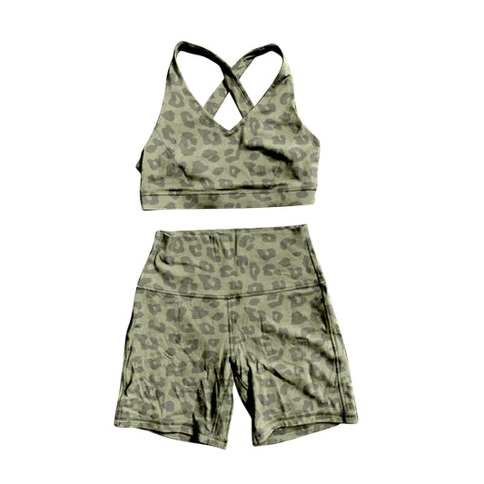 7.4 custom each style moq 5eta 4-6week leopard green Yoga Clothes baby girls clothes swimsuit