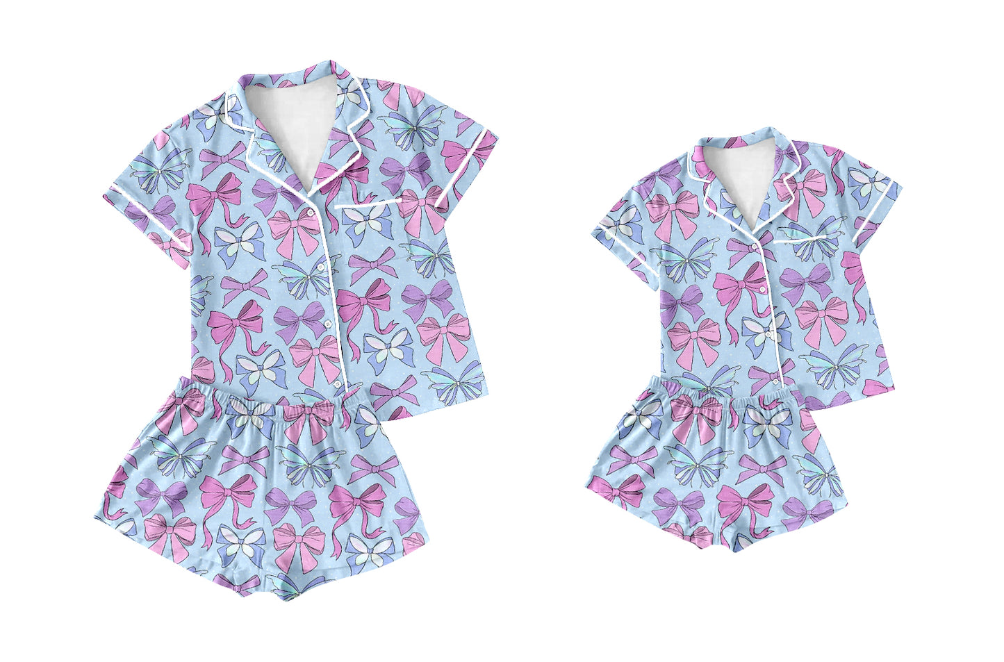 12.14 custom each style moq 5eta 4-6week Sibling Sister bow short sleeve shorts sets and adult sets match design
