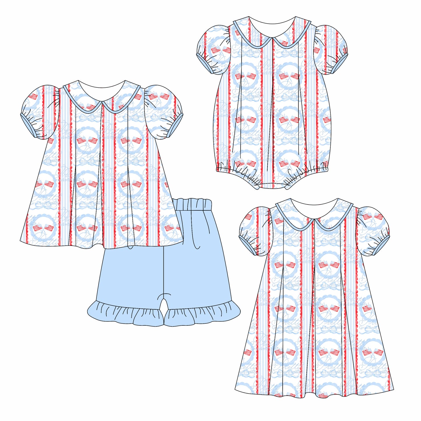 3.6 custom each style moq 5eta 4-6week Sibling Sisters flag bow baby girl short sleeve shorts sets and dress and rompers match family design