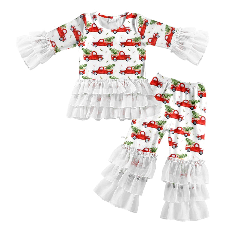 8.3 custom each style moq 5eta 4-6week baby girls clothes Christmas trees long sleeve pants sets