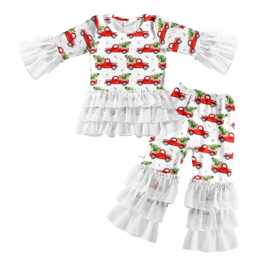 8.3 custom each style moq 5eta 4-6week baby girls clothes Christmas trees long sleeve pants sets