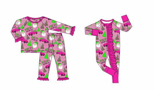 25.8.14 custom each style moq 5eta 4-6week Sibling Sister Christmas trees baby girl long sleeve pants sets and rompers match family design