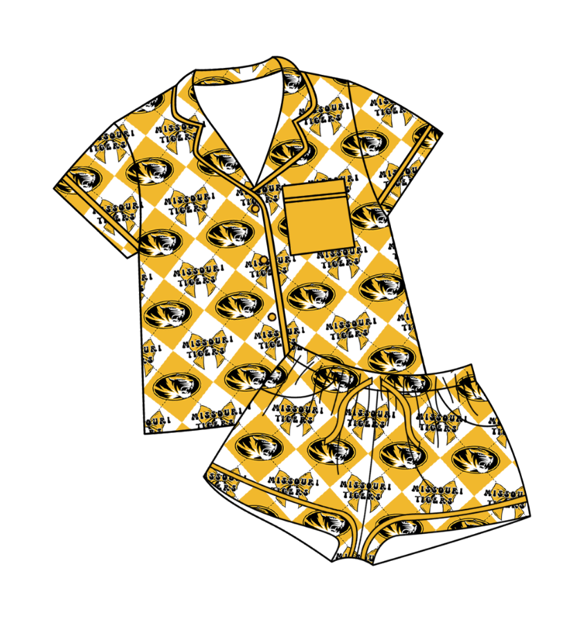 Custom moq 5 mix size yellow Plaid Baby Pajamas Short-Sleeved Top And Shorts Team Outfit Comfortable Sleepwear for Infants
