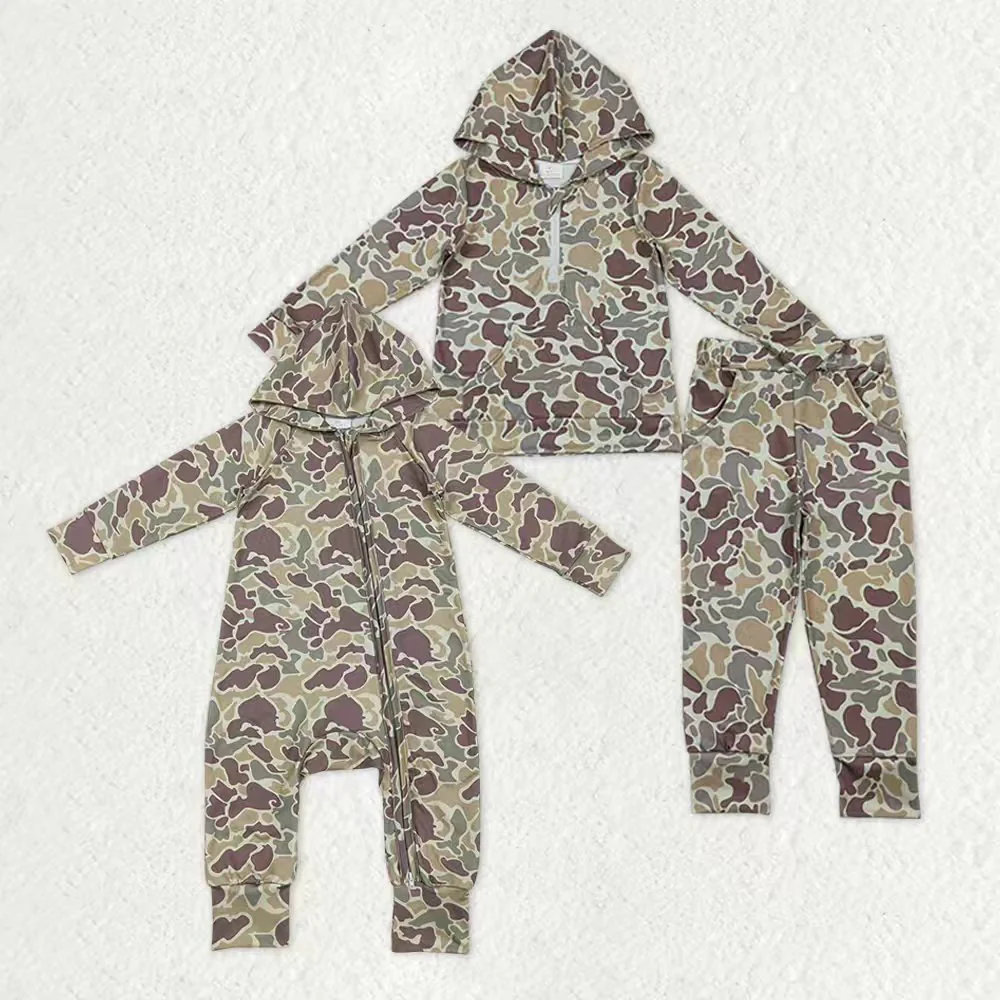 RTS NO MOQ sibling baby boy clothes camouflage long sleeve Clothes Sets and romper