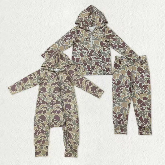 RTS NO MOQ sibling baby boy clothes camouflage long sleeve Clothes Sets and romper