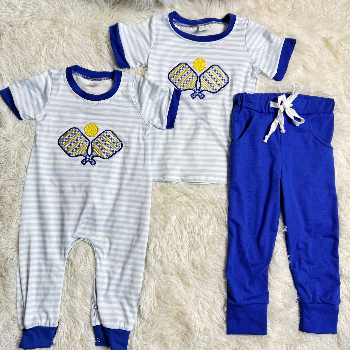 RTS NO MOQ Sibling Baby boy clothes embroidery short-sleeved trousers suit & rompers