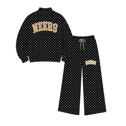 custom moq 5 mix size LHGNDN0114 Adult To Match Kids High Black Team navy Polka Dot Sweatshirt Drawstring Wide Leg Pants Outfit
