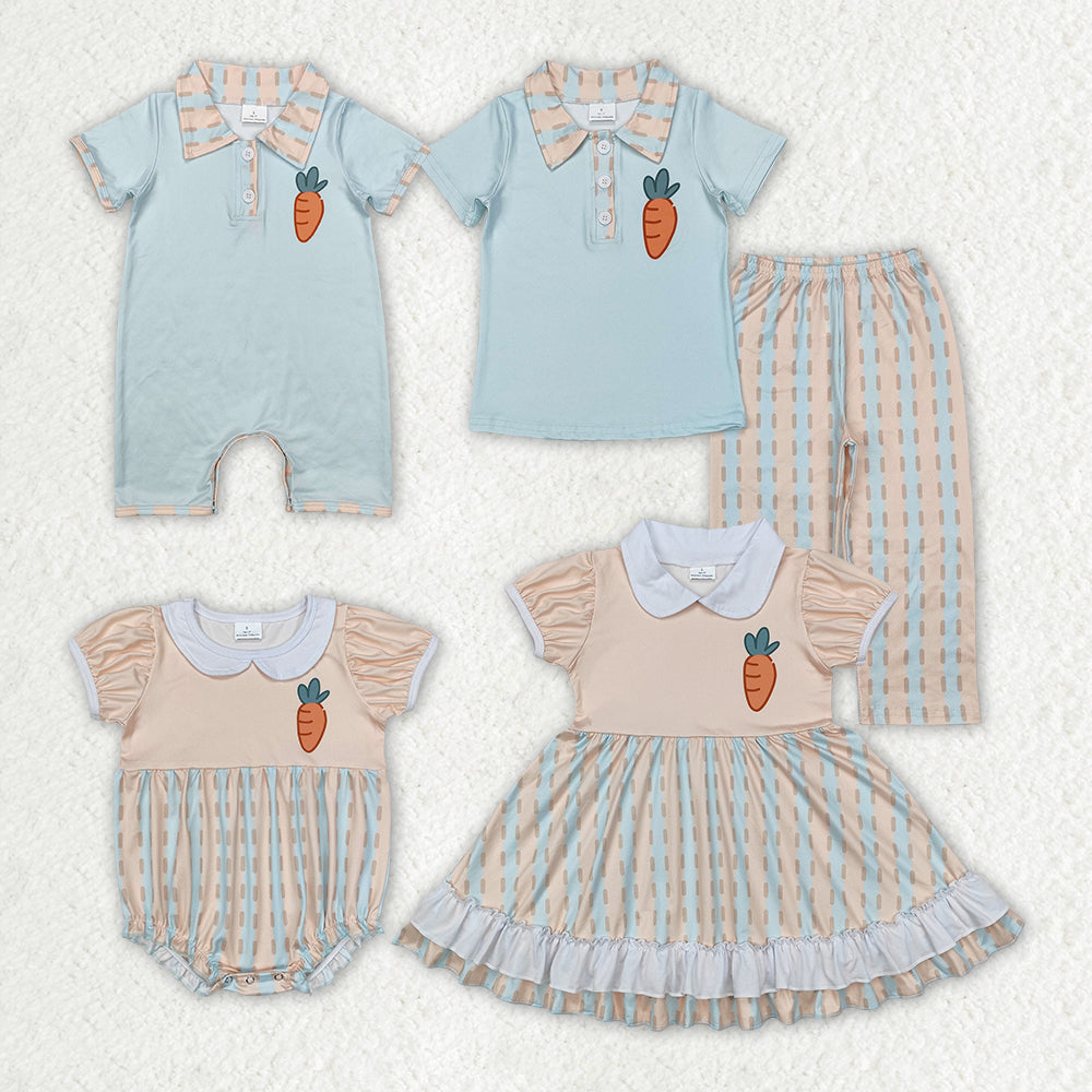 RTS NO MOQ Girls easter Short Sleeve shirt pants clothing set and romper and dress