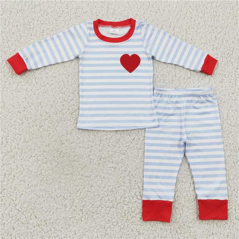 RTS NO MOQ（In Stock) Baby Boys embroidery valentine Top Pants Outfits Sets