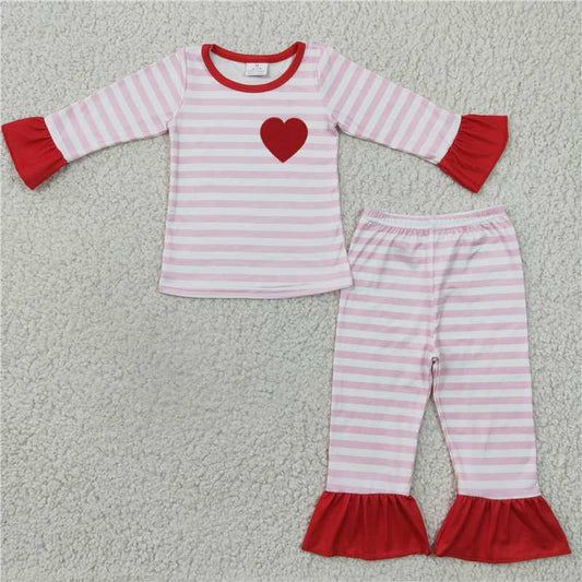 RTS NO MOQ（In Stock) Baby girl Toddler embroidery Valentine Shirts Pants Clothes Sets
