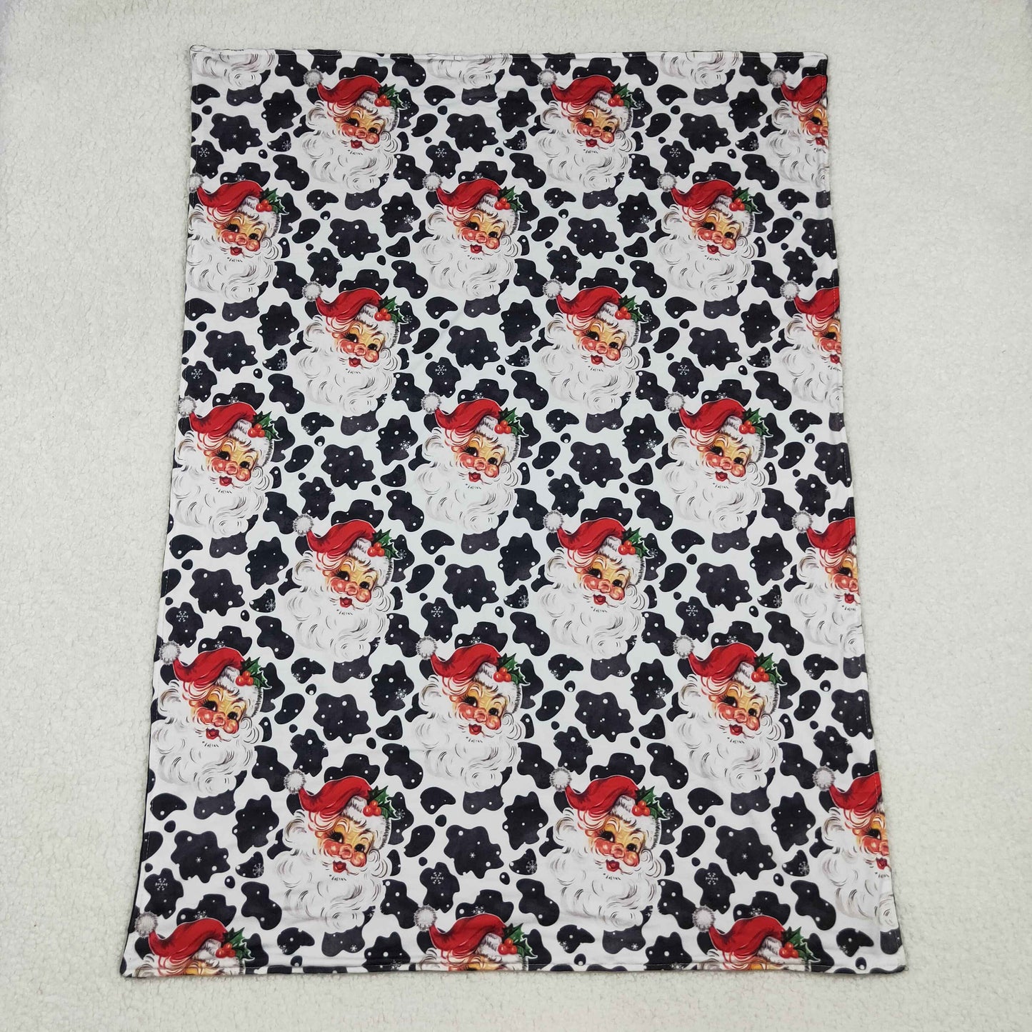 RTS NO MOQ（In Stock) BL0158 Black and white cow pattern Santa Claus baby blanket