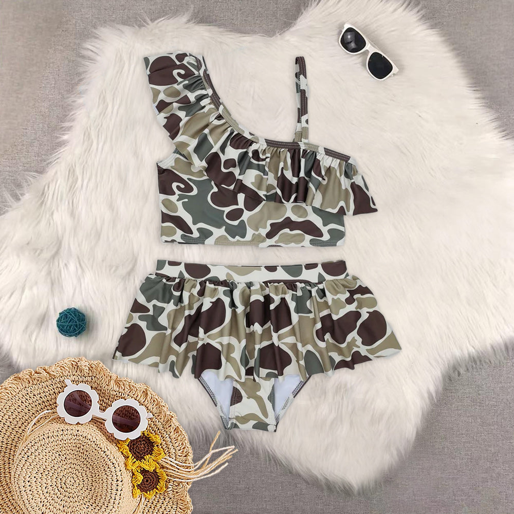 RTS NO MOQ baby girl clothes camouflage Short Skirt Set & Swimsuit