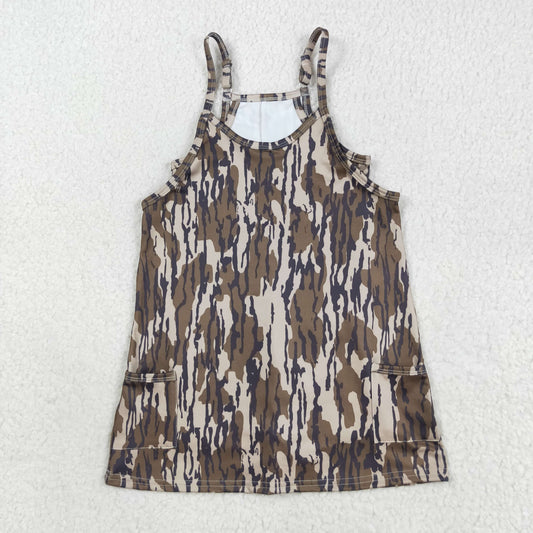 RTS NO MOQ（In Stock) GSD2720 Army green camouflage pocket yoga slip dress