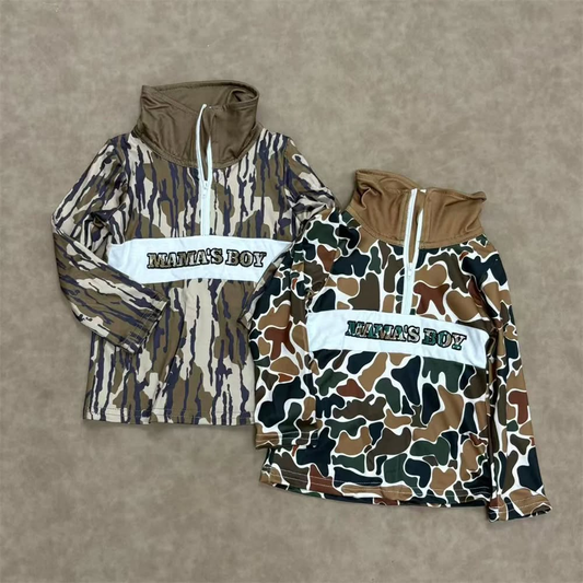 RTS Sibling baby boys clothes embroidery MAMA camouflage duck long Sleeve tops