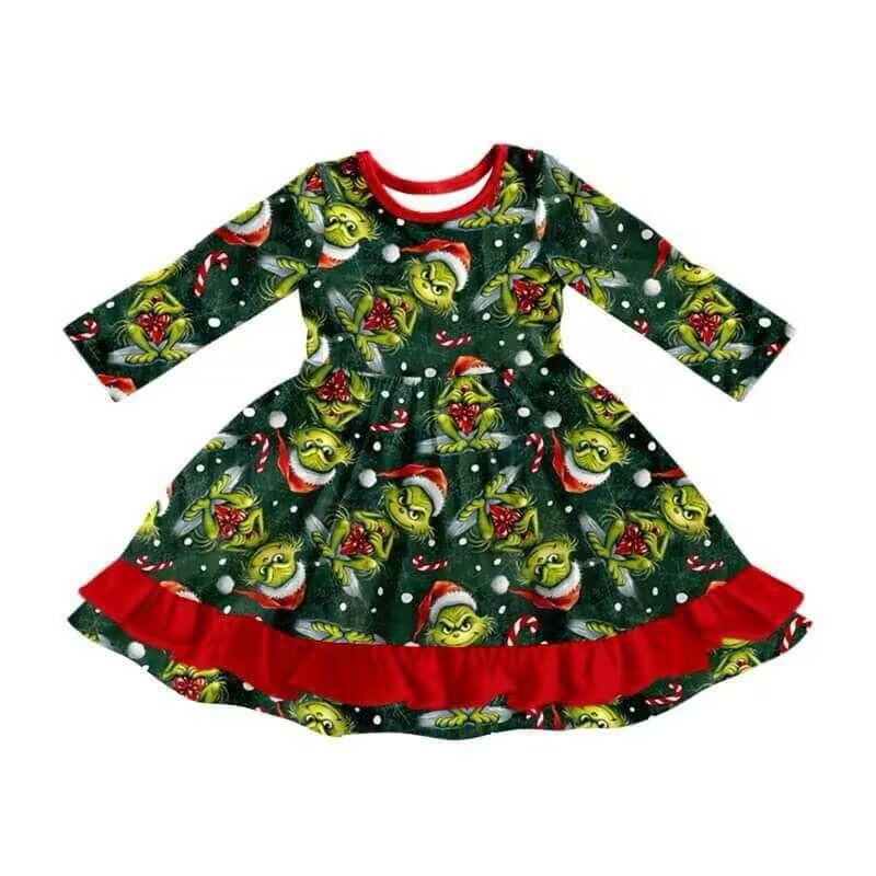 Deadline September  6  custom no moq eta 6-8weeks  Green fur lace Christmas long sleeve dress