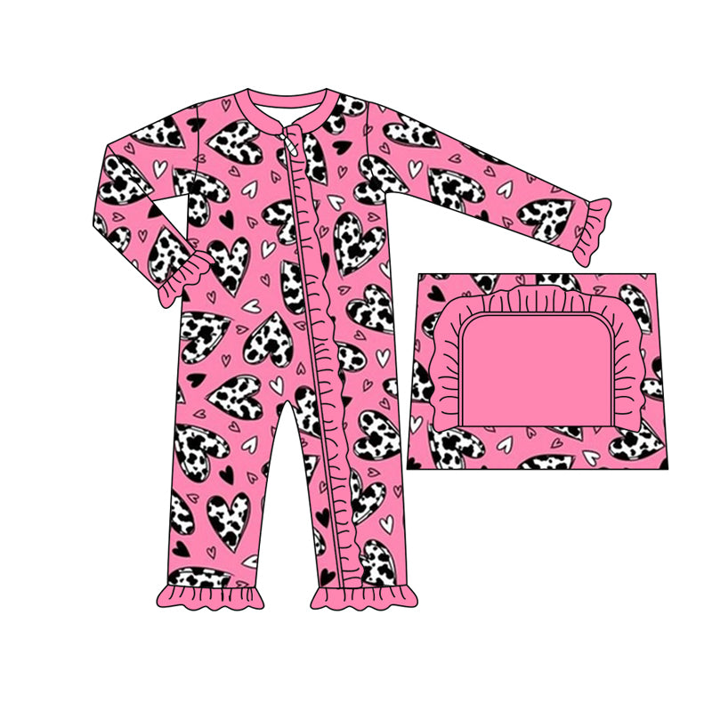 9.6 custom each style moq 5eta 4-6week Sibling Sister cow pattern love pink baby girl sets and dress and rompers match family design