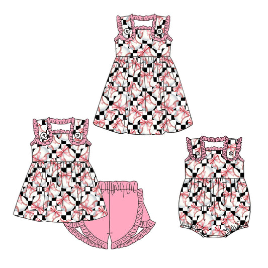 25.12.26 custom each style moq 5 eta 6-8week Sibling Sister bow baby short sleeve shorts sets and romper and dress match design