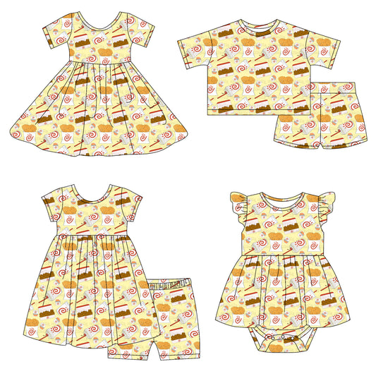 4.14 custom each style moq 5eta 4-6week Sibling Sisters duck baby girl short sleeve shorts sets 1 and sets 2 and dress and rompers match family design