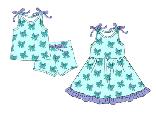 4.15 custom each style moq 5eta 4-6week Sibling Sister bow baby girl short sleeve shorts sets and dresses match design