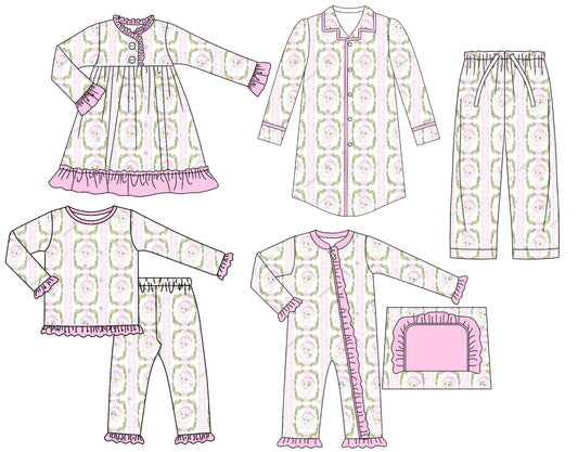 25.6.24 custom each style moq 5eta 4-6week Sibling Sisters Christmas bow pink baby girl long sleeve pants sets and adult top and adult pants and romper and dress match family design