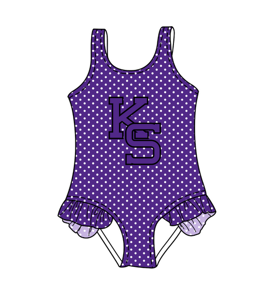 Custom moq 5 mix size milk silk summer teams Purple Baby Girl Sleeveless Polka Dot Lace Onesie Swimsuit Cute Summer Beachwear for Little Girls