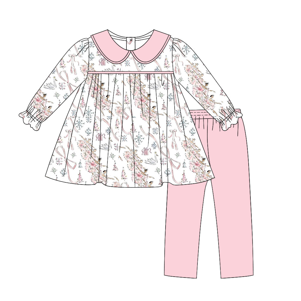 7.2 custom each style moq 5eta 4-6week Sibling Sister Christmas bow pink baby girls sets and dress match family design