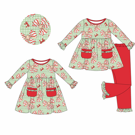 25.5.19 custom each style moq 5eta 4-6week Sibling Sisters Christmas bow baby girl long sleeve pants sets and dress match family design