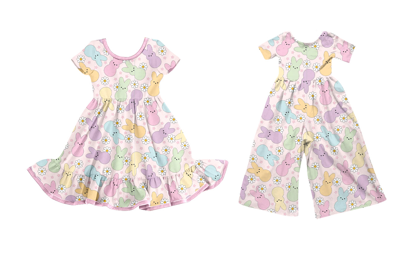 25.9.18 custom each style moq 8 eta 6-8week Sibling Sisters bunny floral baby girl long sleeve dress and jumpsuit match family design