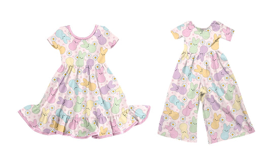 25.9.18 custom each style moq 8 eta 6-8week Sibling Sisters bunny floral baby girl long sleeve dress and jumpsuit match family design