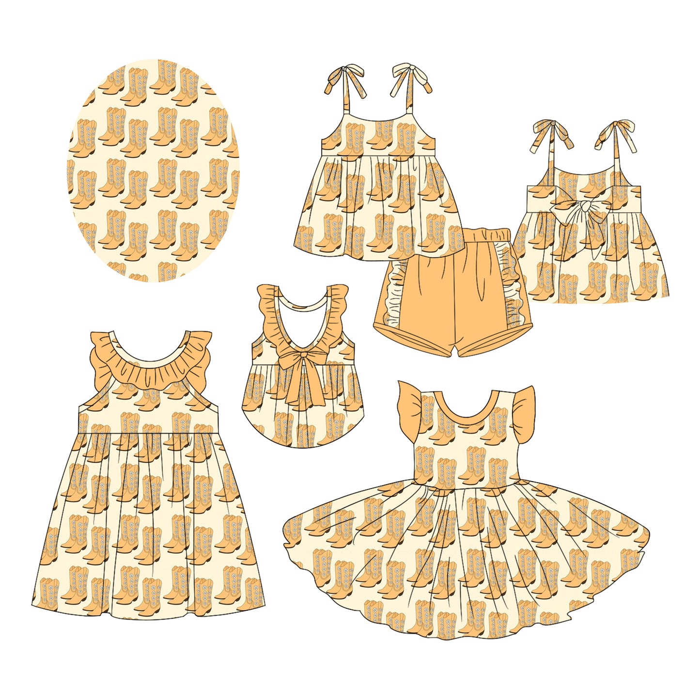 2.17 custom each style moq 5eta 4-6week Sibling Sister boots baby girl short sleeve shorts sets and dress and dress 2 match design