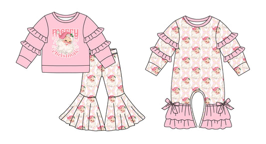 25.6.11 custom each style moq 5eta 4-6week Sibling Sisters Christmas bow pink baby girl long sleeve pants sets and rompers match family design