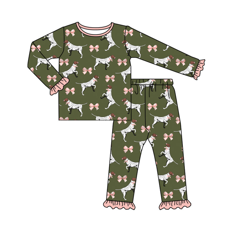 10.24 custom each style moq 5eta 4-6week Sibling puppy bow baby girls sets and rompers match family design