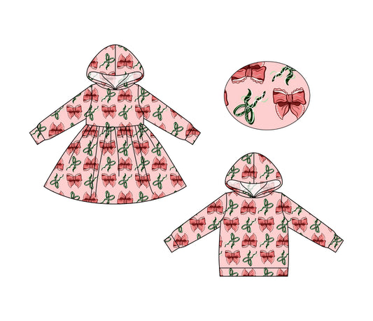 25.6.21 custom each style moq 5eta 4-6week Sibling Sisters Christmas bow baby girls long sleeve dress and top match family design