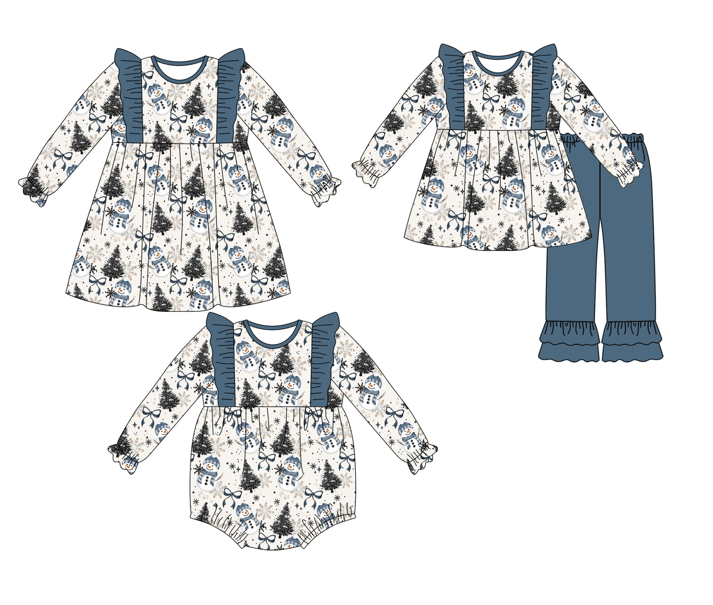 25.7.19 custom each style moq 5eta 4-6week Sibling Sisters Christmas baby girl long sleeve pants sets and dress and rompers match family design