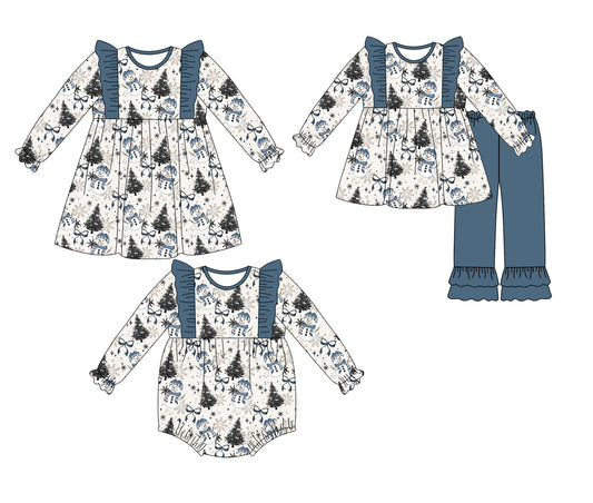 25.7.19 custom each style moq 5eta 4-6week Sibling Sisters Christmas baby girl long sleeve pants sets and dress and rompers match family design