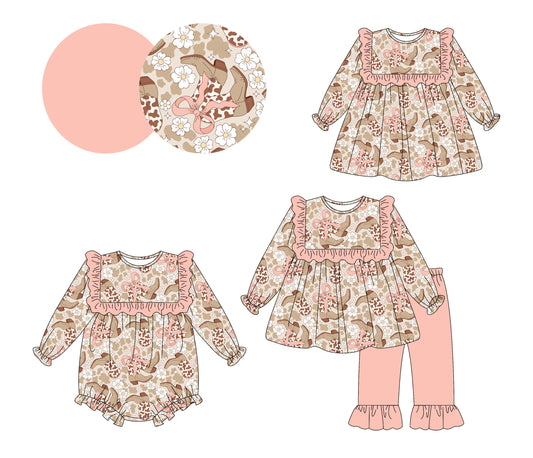 25.6.13 custom each style moq 5eta 4-6week Sibling Sisters boot bow baby girl long sleeve pants sets and dress and rompers match family design