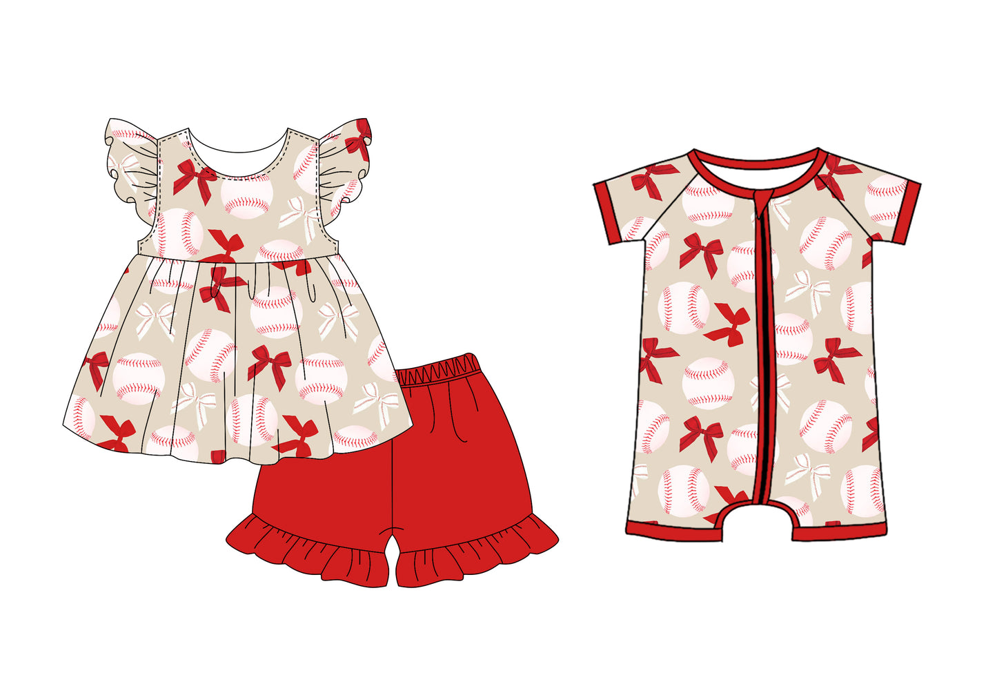 2.27 custom each style moq 5eta 4-6week Sibling Sister baseball bow baby girl short sleeve shorts sets and romper match design