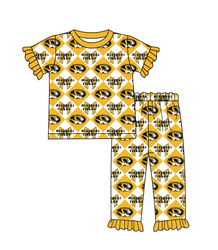 Custom moq 5 mix size yellow Plaid Baby Pajama Set Short-Sleeved Top And Trousers Comfortable Sleepwear for Baby Girls Clothing Team Set