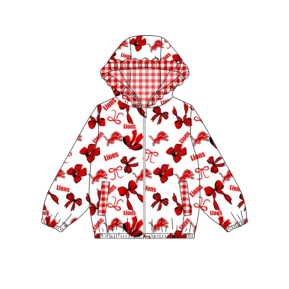 custom moq 5 mix size MSD071110 Baby Girls Team Bow Print Long Sleeve Zipper Hooded Jacket Tops