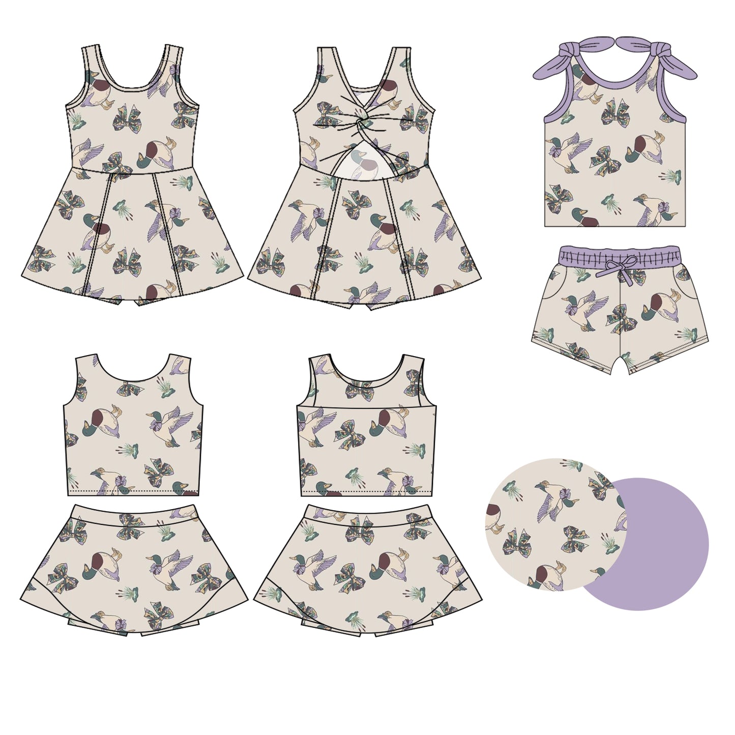 3.20 custom each style moq 5eta 4-6week Sibling Sister bow duck baby girls clothes Short sleeve shorts sets and yoga dress 1 and dress 2 match family design