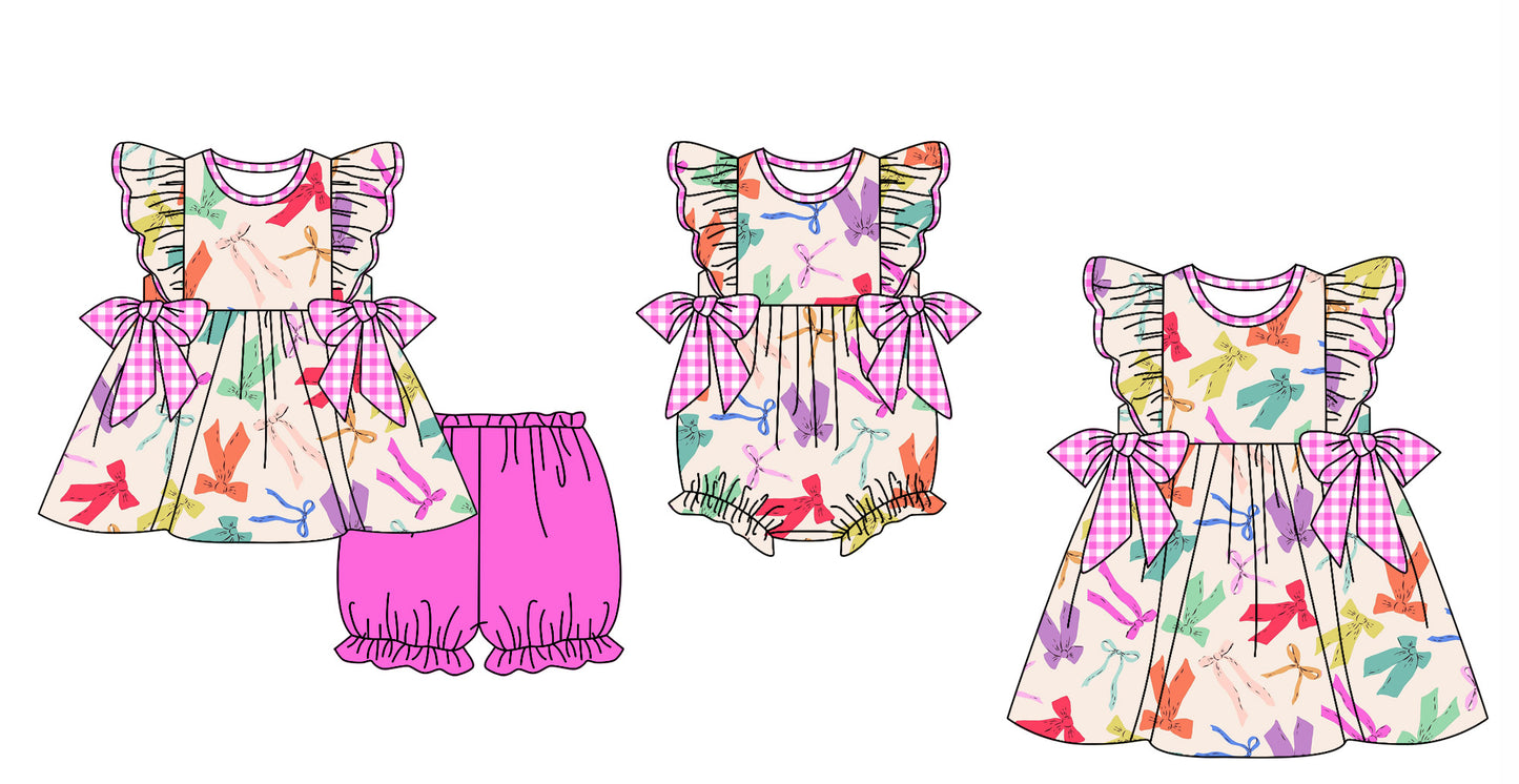 11.27 custom each style moq 5eta 4-6week Sibling Sister bow baby girl short sleeve shorts sets and dress and rompers match family design