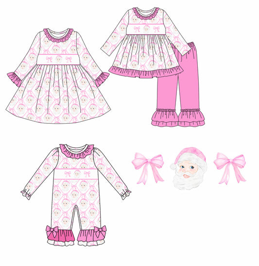 25.5.22 custom each style moq 5eta 4-6week Sibling Sisters Christmas bow pink baby girl long sleeve pants sets and dress and rompers match family design