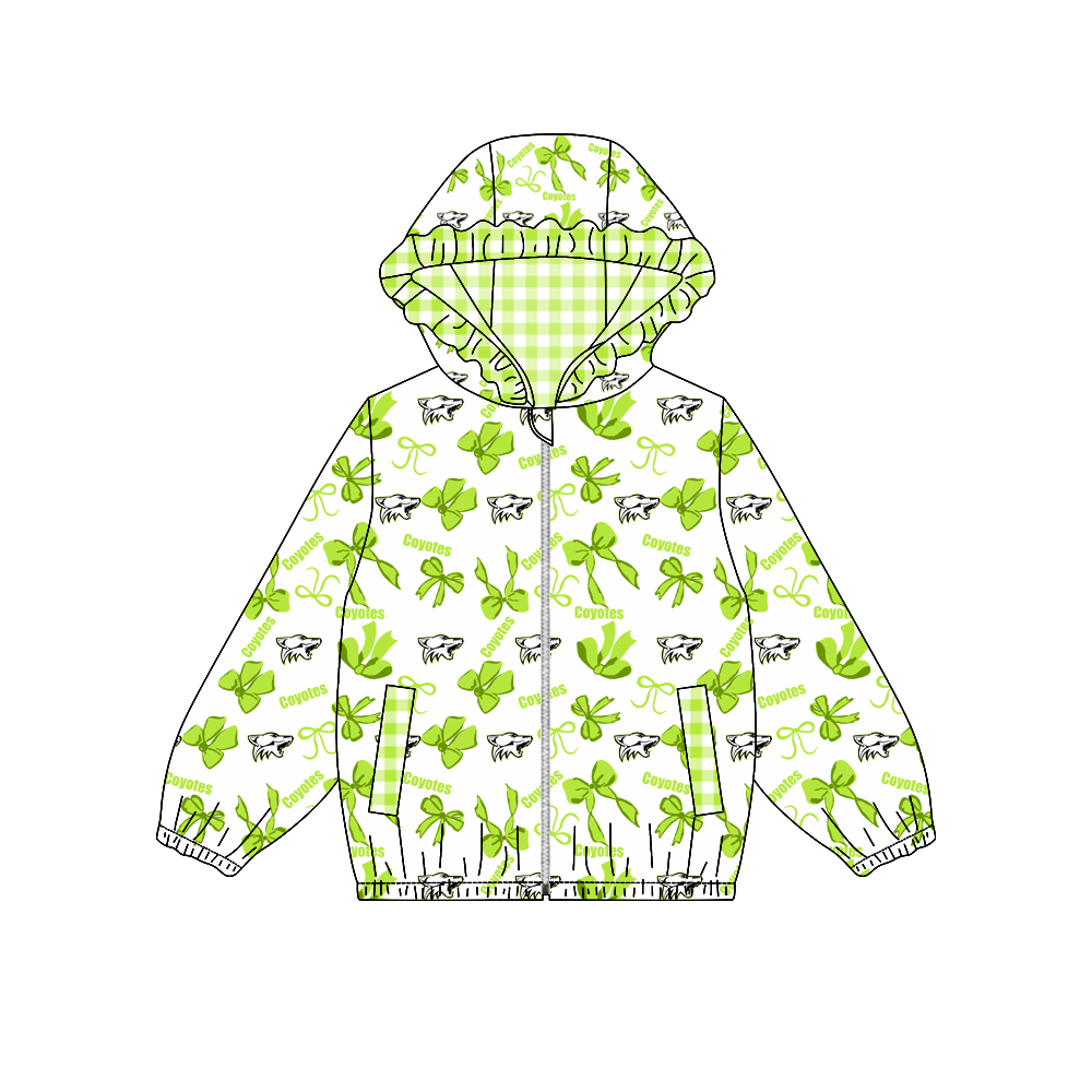custom moq 5 mix size MSD070810 Baby Girls Bow Print Long Sleeve Zipper Hooded Team Casual Jacket