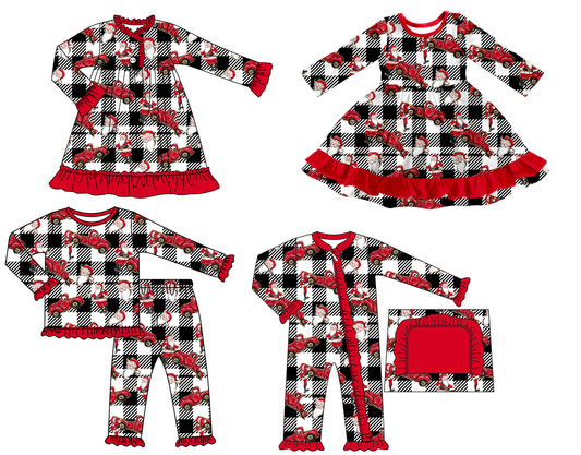 25.7.8 custom each style moq 5 eta 4-6week Sibling Sisters Christmas baby girl long sleeve pants sets and romper and dress 1 and dress 2 match family design