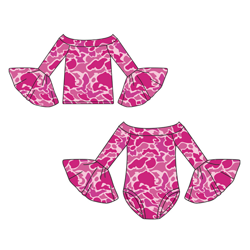 25.7.23 custom each style moq 5eta 4-6week Sibling Sisters camouflage baby girl long sleeve romper and top match family design