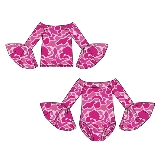 25.7.23 custom each style moq 5eta 4-6week Sibling Sisters camouflage baby girl long sleeve romper and top match family design
