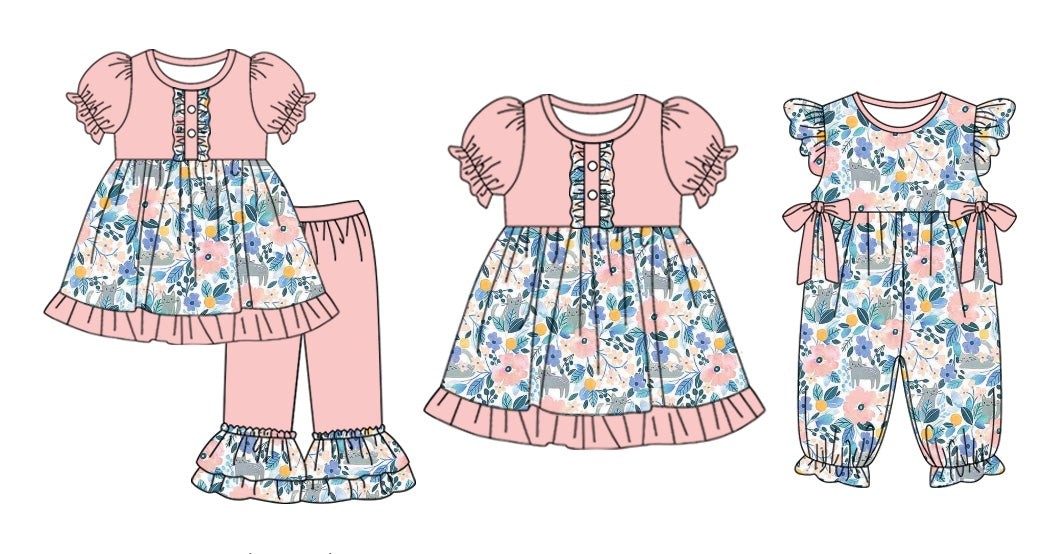 11.2 custom each style moq 5eta 4-6week Sibling Sister floral baby girl sets and dress and rompers match family design